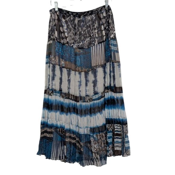 Chicos 1 Broomstick Maxi Skirt Womens Size Medium Blue Silk Blend Tiered Boho - Picture 1 of 8